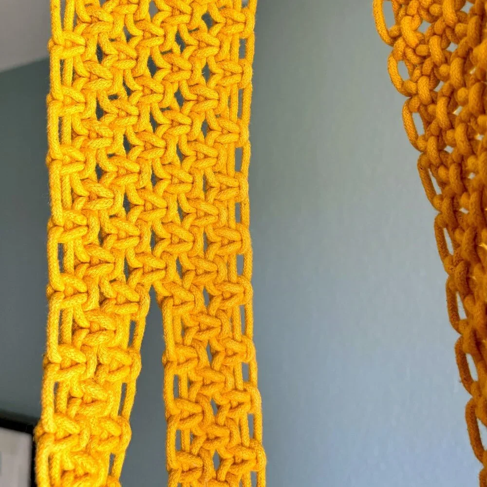 Handcrafted Artisanal Gold Mustard Macramé Plant Pot Hanger Holder Wall Hanging